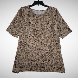 Reb In J 220 Womens Black & Tan Polka Dot Dolman Style Tee Shirt Sz XL